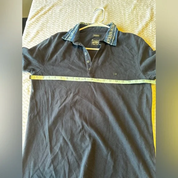 Vintage Diesel Black Polo Shirt with Denim Collar Detail Casual Cotton‎ Classic - Picture 9 of 11